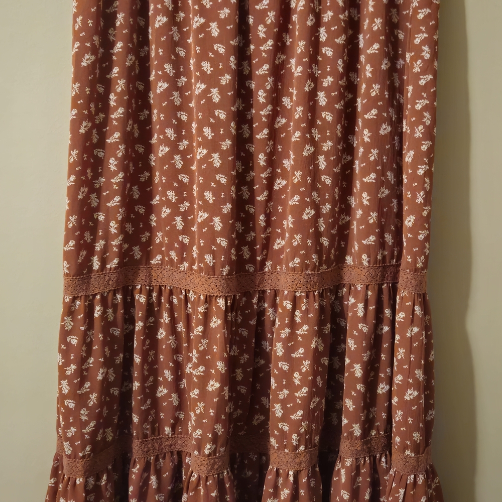 Polagram Floral Maxi Skirt in Brown
